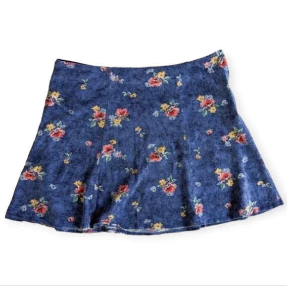 Vintage 90s Y2K Blue Floral Mini Skirt Women Large - Picture 1 of 6